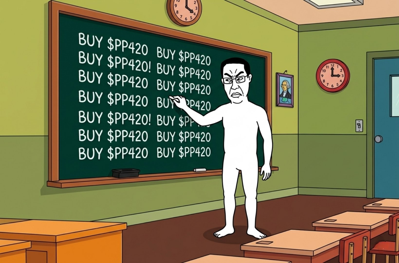 buy $pp420 written across a chalkboard